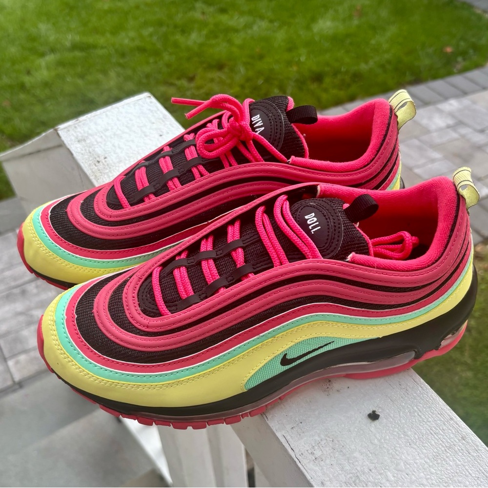 Nike Air Max 97 Nike By You 10W/8.5M pink  green yellow Tropical custom sneakers